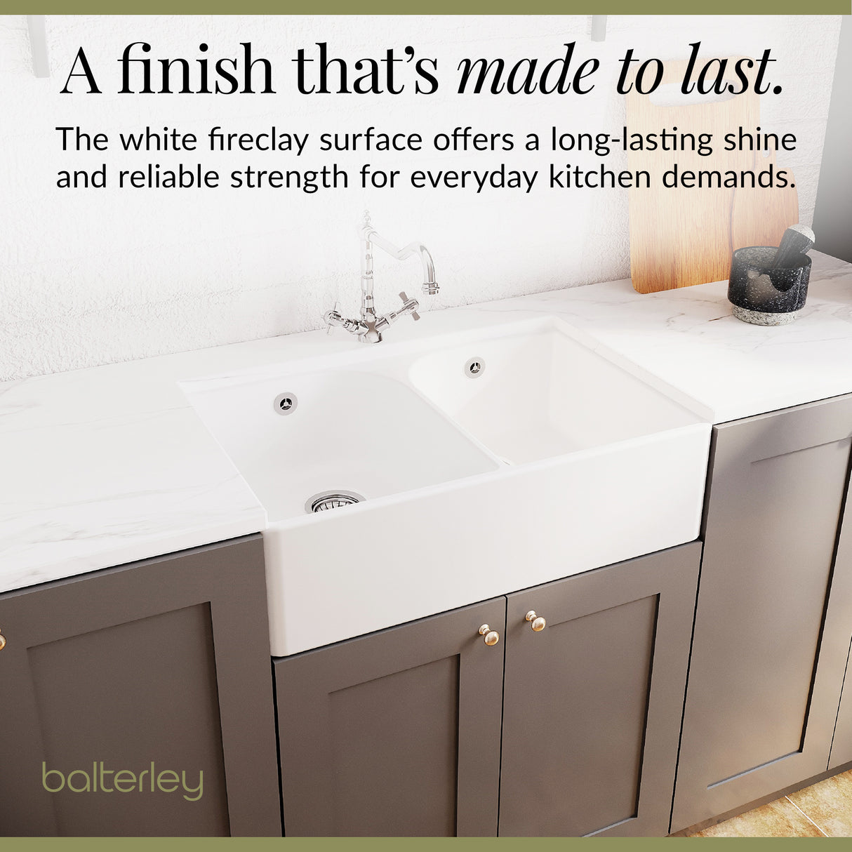 Double Bowl Butler Sink with Overflow - Choice of Tap and Waste - 795mm