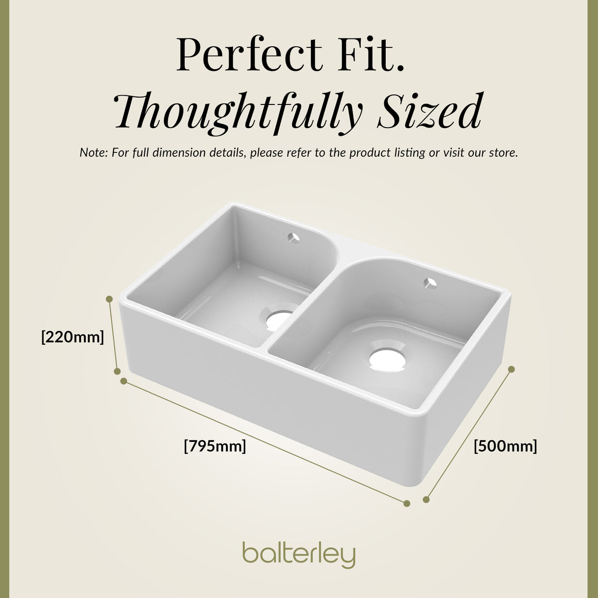 Double Bowl Butler Sink with Overflow - Choice of Tap and Waste - 795mm