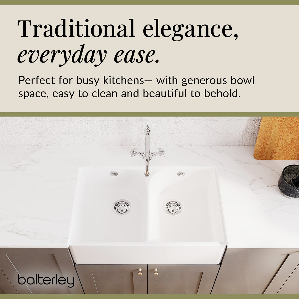 Double Bowl Butler Sink with Overflow - Choice of Tap and Waste - 795mm