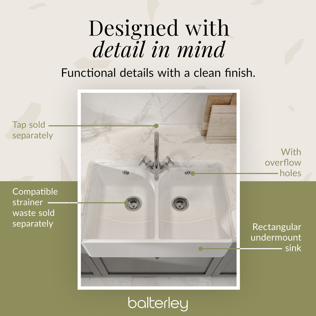 Fireclay Ceramic Double Bowl Full Weir Butler Kitchen Sink