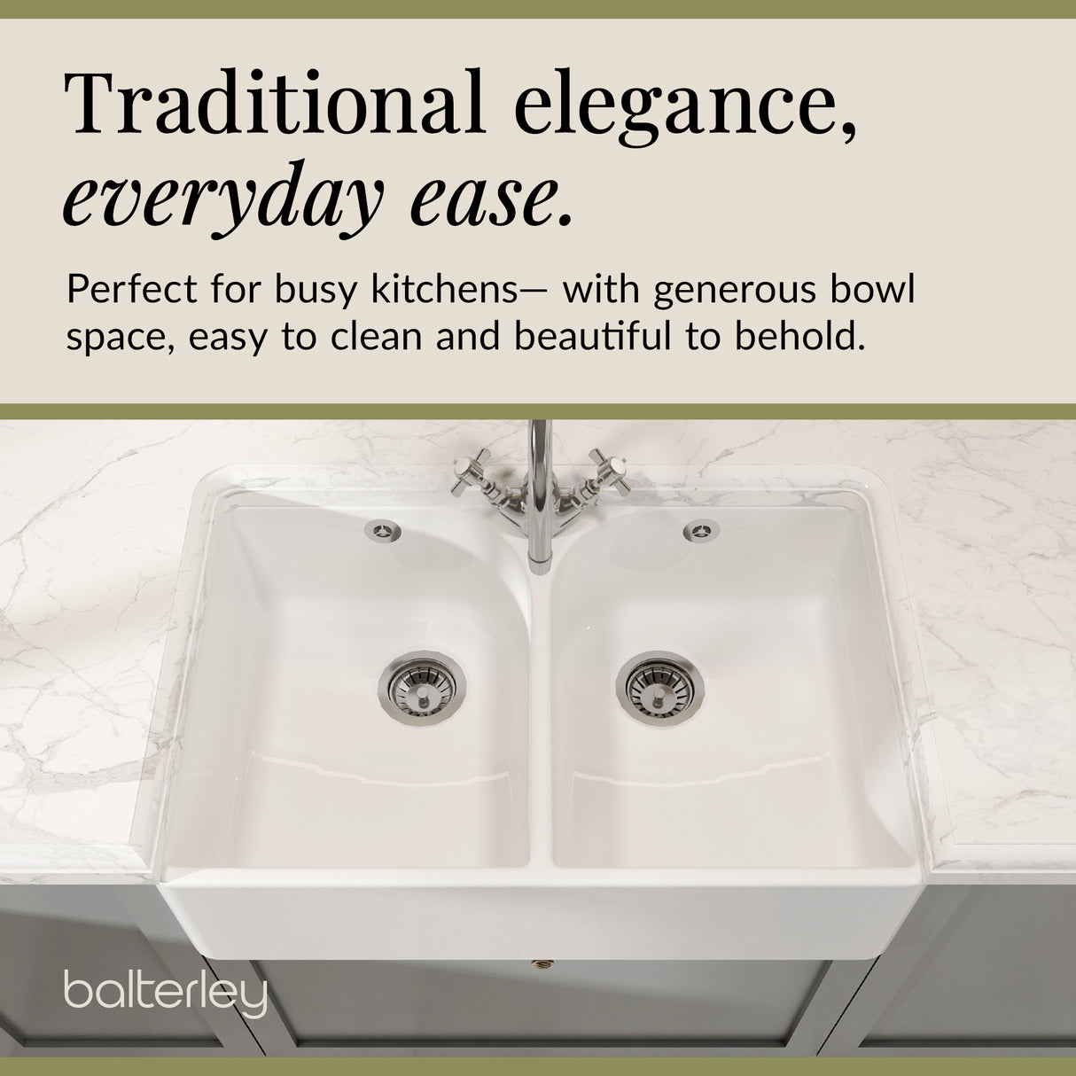 Double Bowl Fireclay Butler Kitchen Sink - Bundle Includes Full Weir, Tap Hole & Wastes