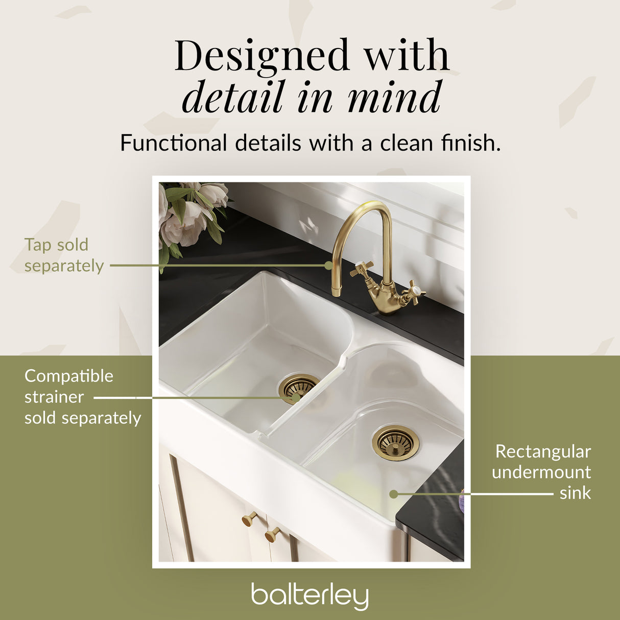 Double Bowl Fireclay Kitchen Stepped Weir Butler Kitchen Sink with No Overflow & No Tap Hole