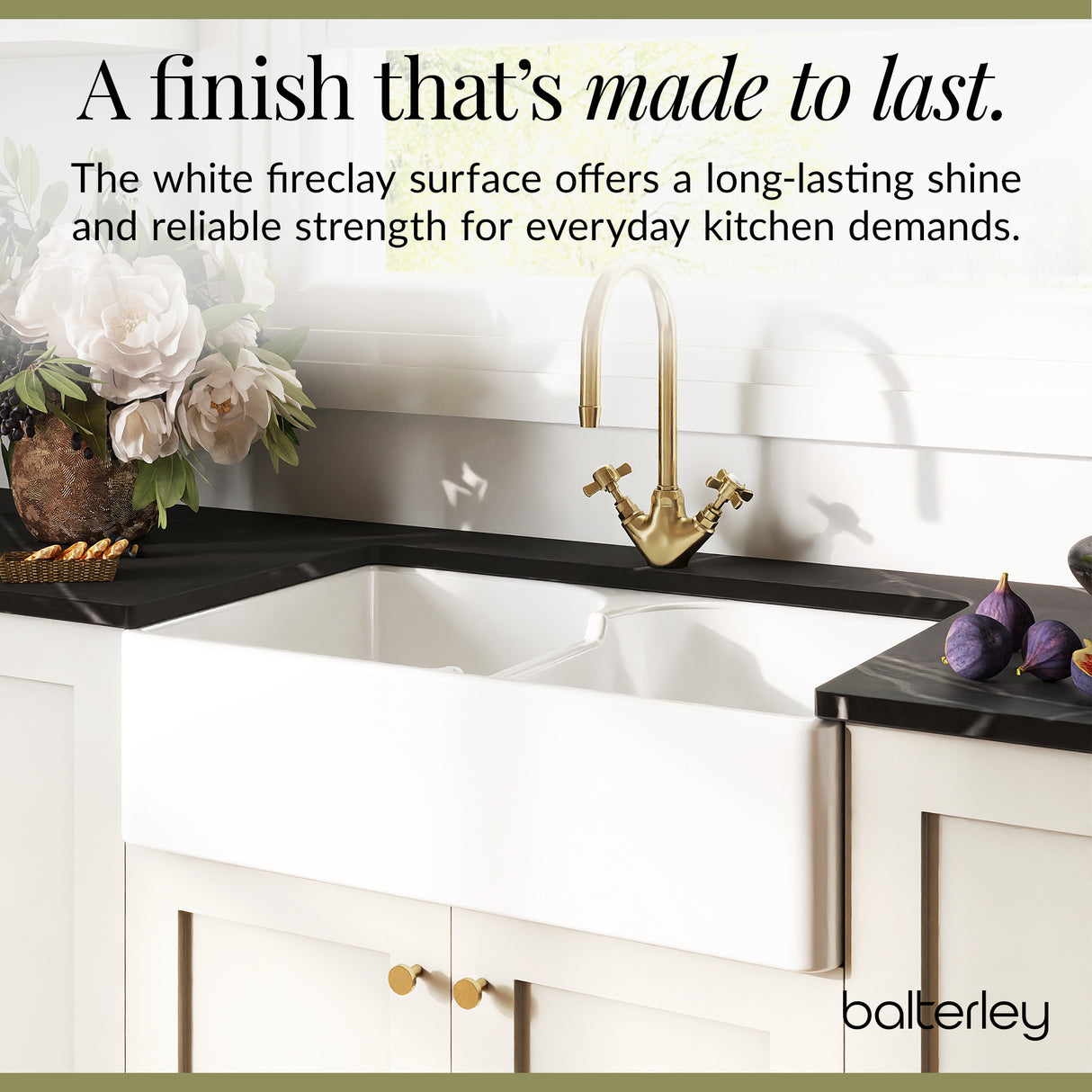 Double Bowl Fireclay Kitchen Stepped Weir Butler Kitchen Sink with No Overflow & No Tap Hole