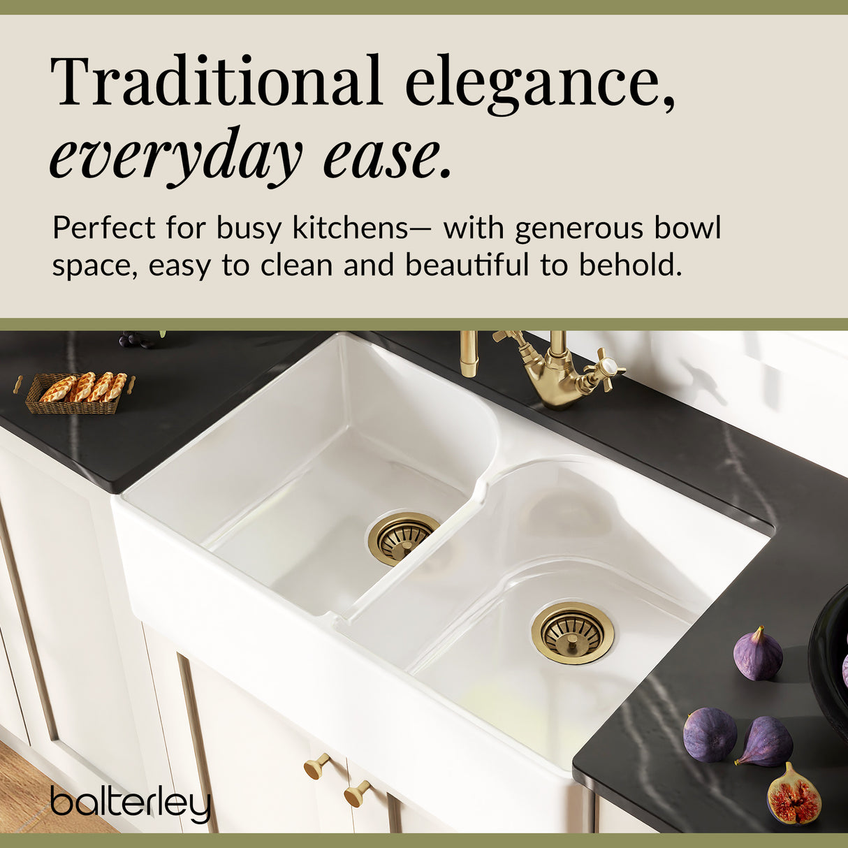 Double Bowl Fireclay Kitchen Stepped Weir Butler Kitchen Sink with No Overflow & No Tap Hole