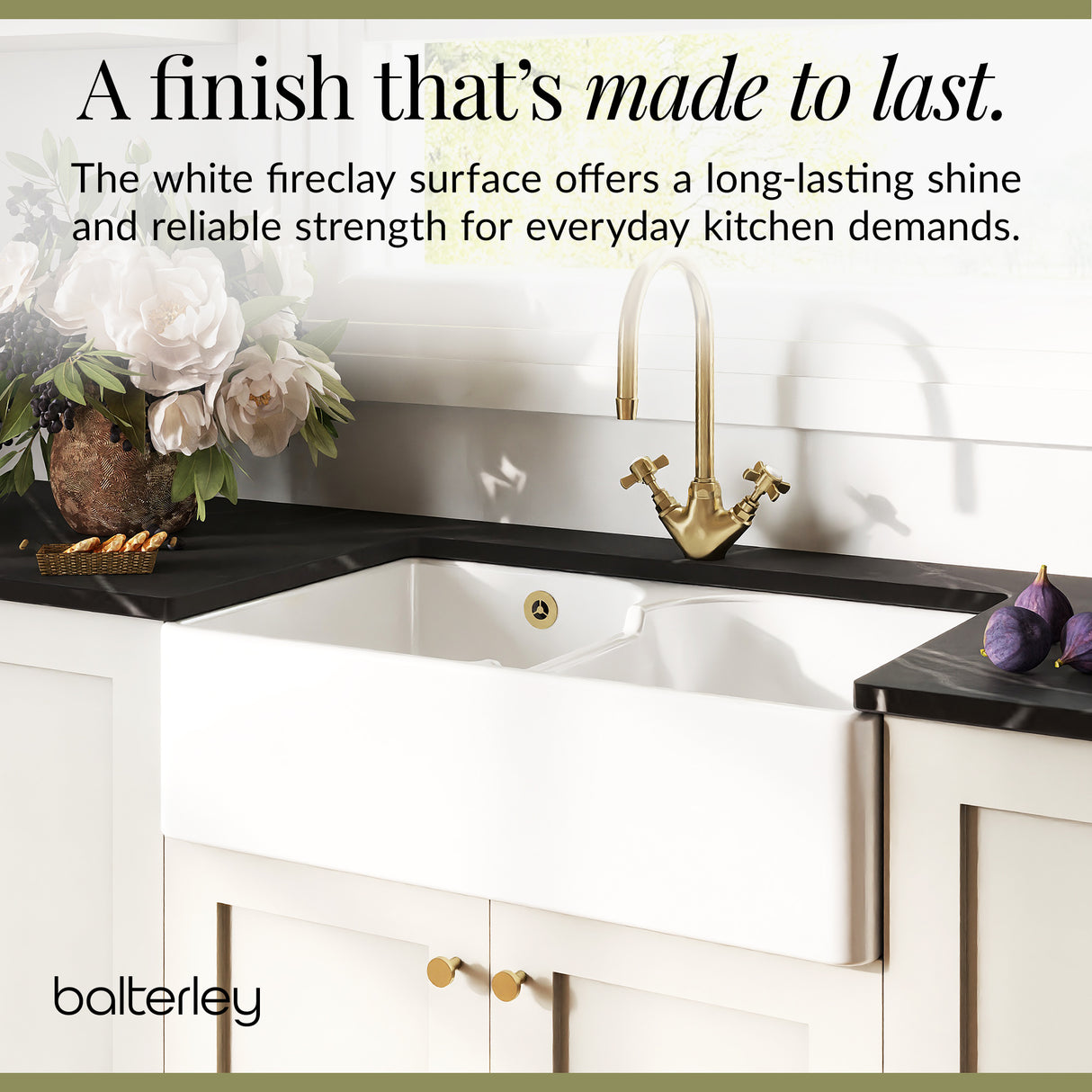 Double Bowl Fireclay Ceramic Stepped Weir Butler Kitchen Sink with Overflow