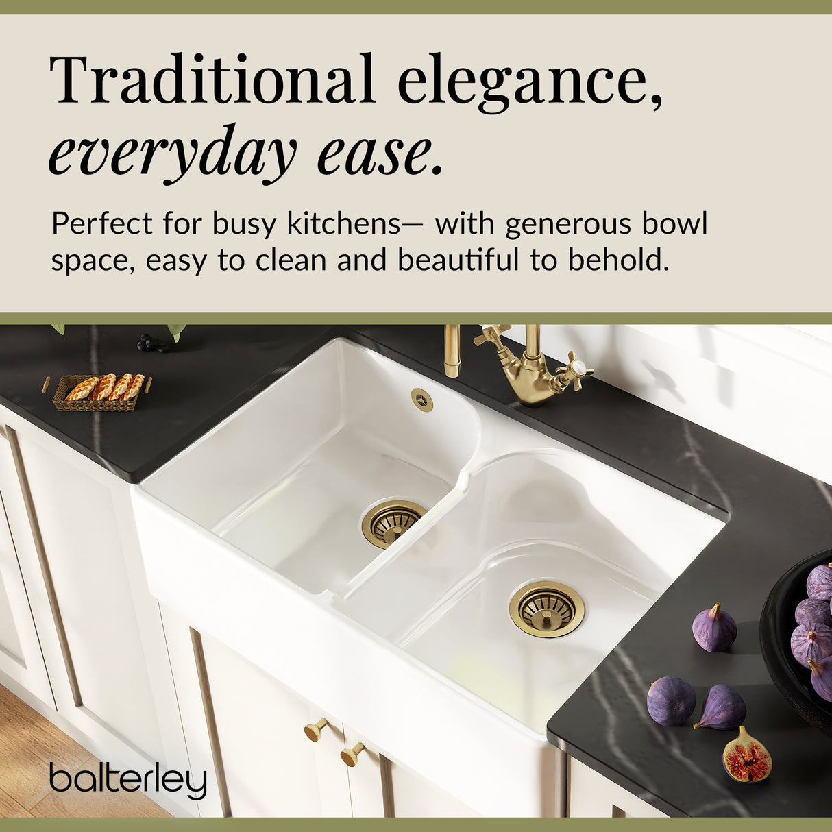 Double Bowl Fireclay Ceramic Stepped Weir Butler Kitchen Sink with Overflow