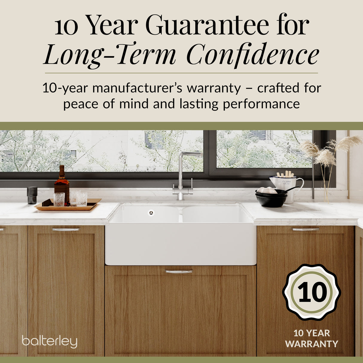 Double Bowl Fireclay Ceramic Butler Kitchen Sink with Stepped Weir & Wastes