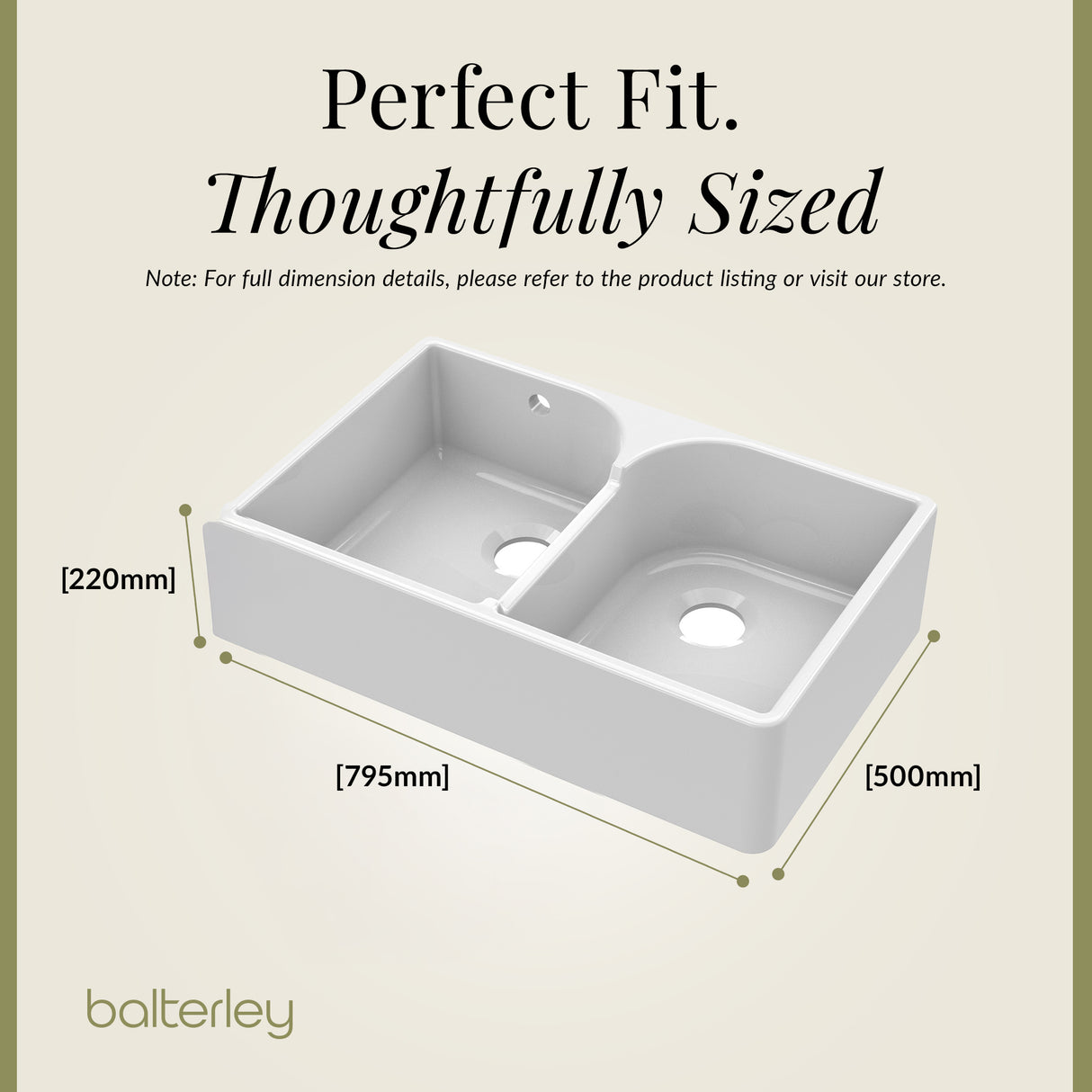 Double Bowl Fireclay Ceramic Butler Kitchen Sink with Stepped Weir & Wastes