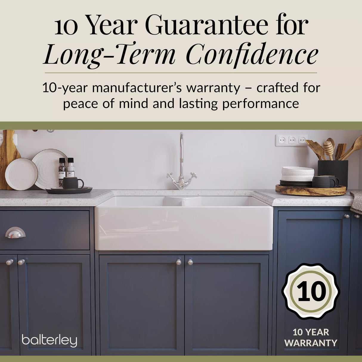 Double Bowl Fireclay Ceramic Butler Kitchen Sink Bundle with Stepped Weir, Mixer Tap & Wastes