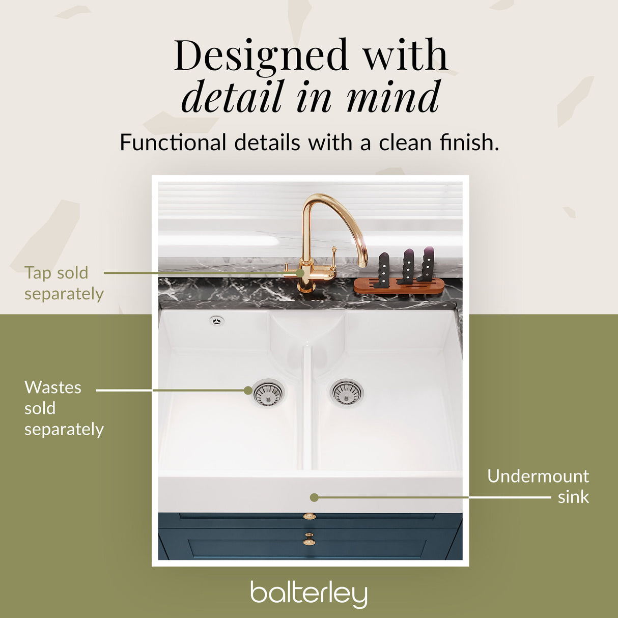 Double Bowl Fireclay Ceramic Stepped Weir Butler Sink with Tap Ledge & Overflow