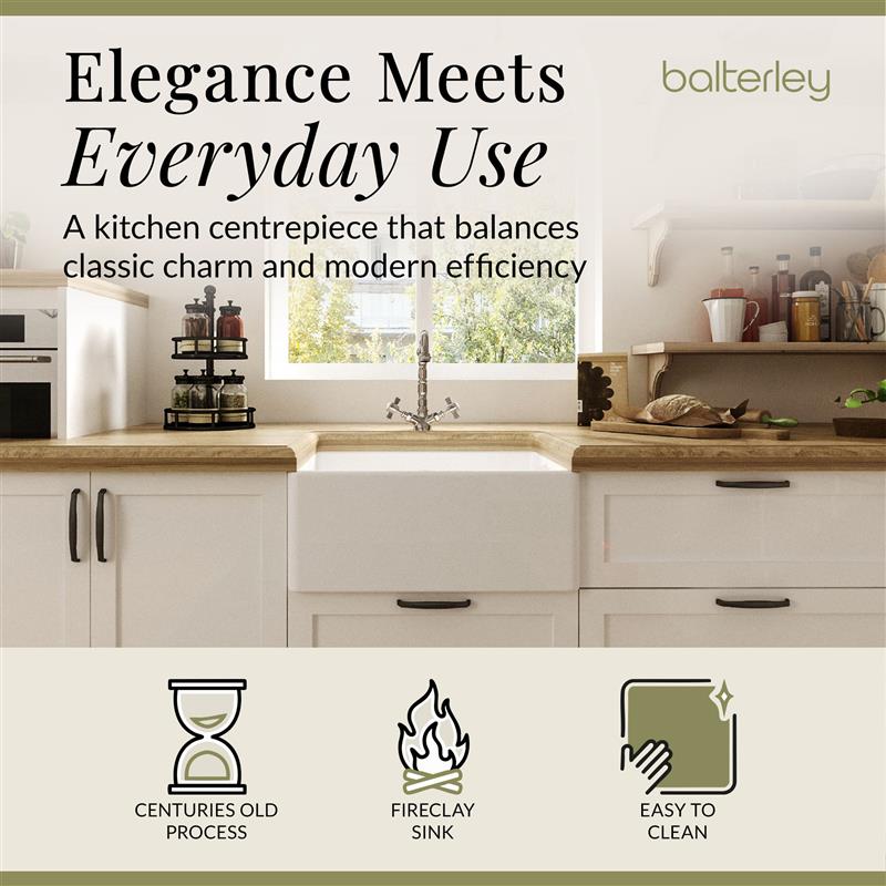 Single Bowl Fireclay Ceramic Belfast Kitchen Sink Bundle French Classic Tap & Waste