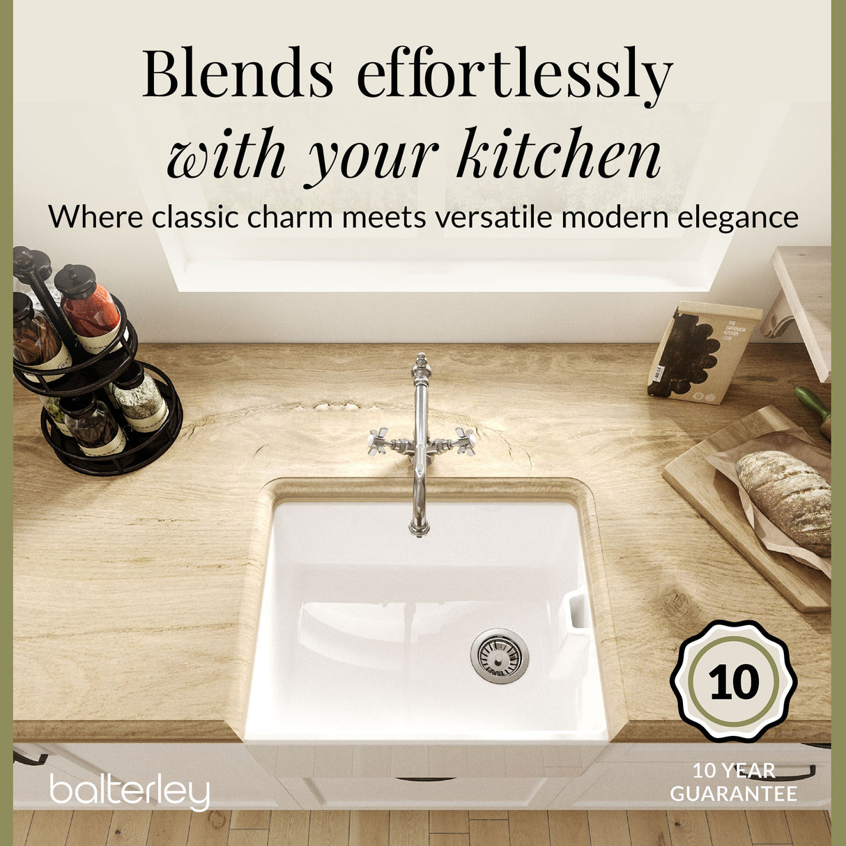 Single Bowl Fireclay Ceramic Belfast Kitchen Sink Bundle French Classic Tap & Waste