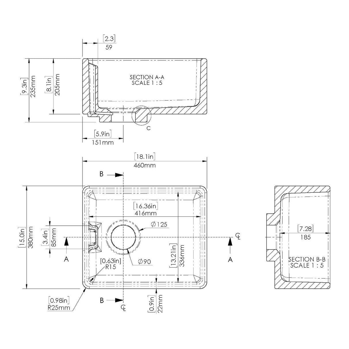 Single Bowl Fireclay Ceramic Belfast Sink Bundle with Overflow, French Mixer Tap & Strainer Waste