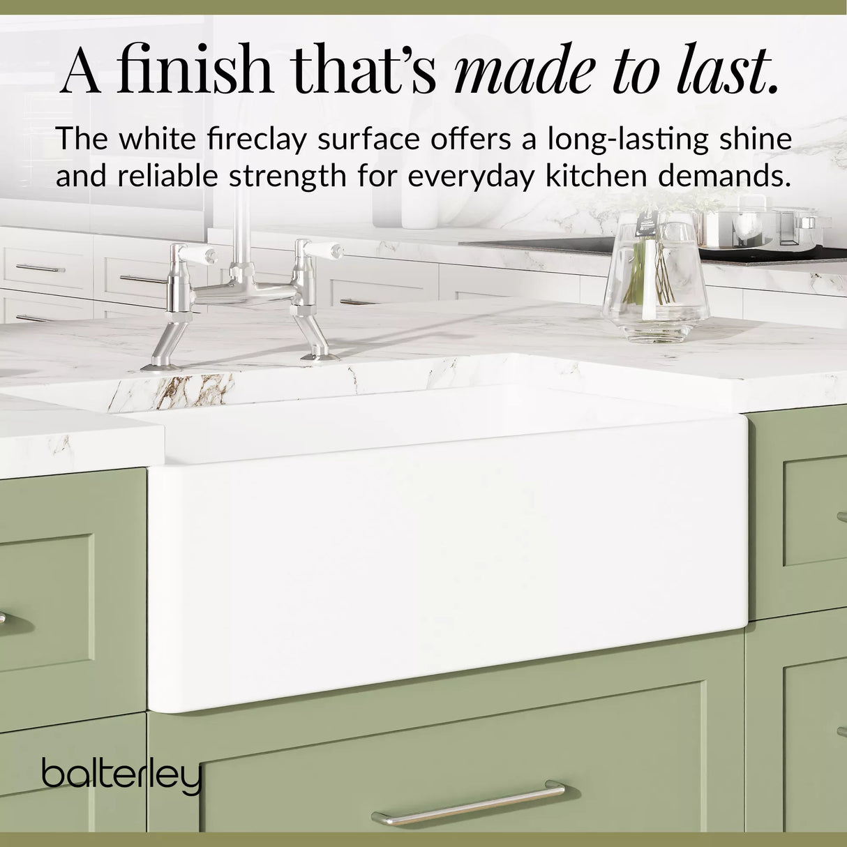 Fireclay Kitchen Bundle - Single Bowl Belfast Sink, Strainer Waste & Bridge Mixer Tap, 795mm - Chrome