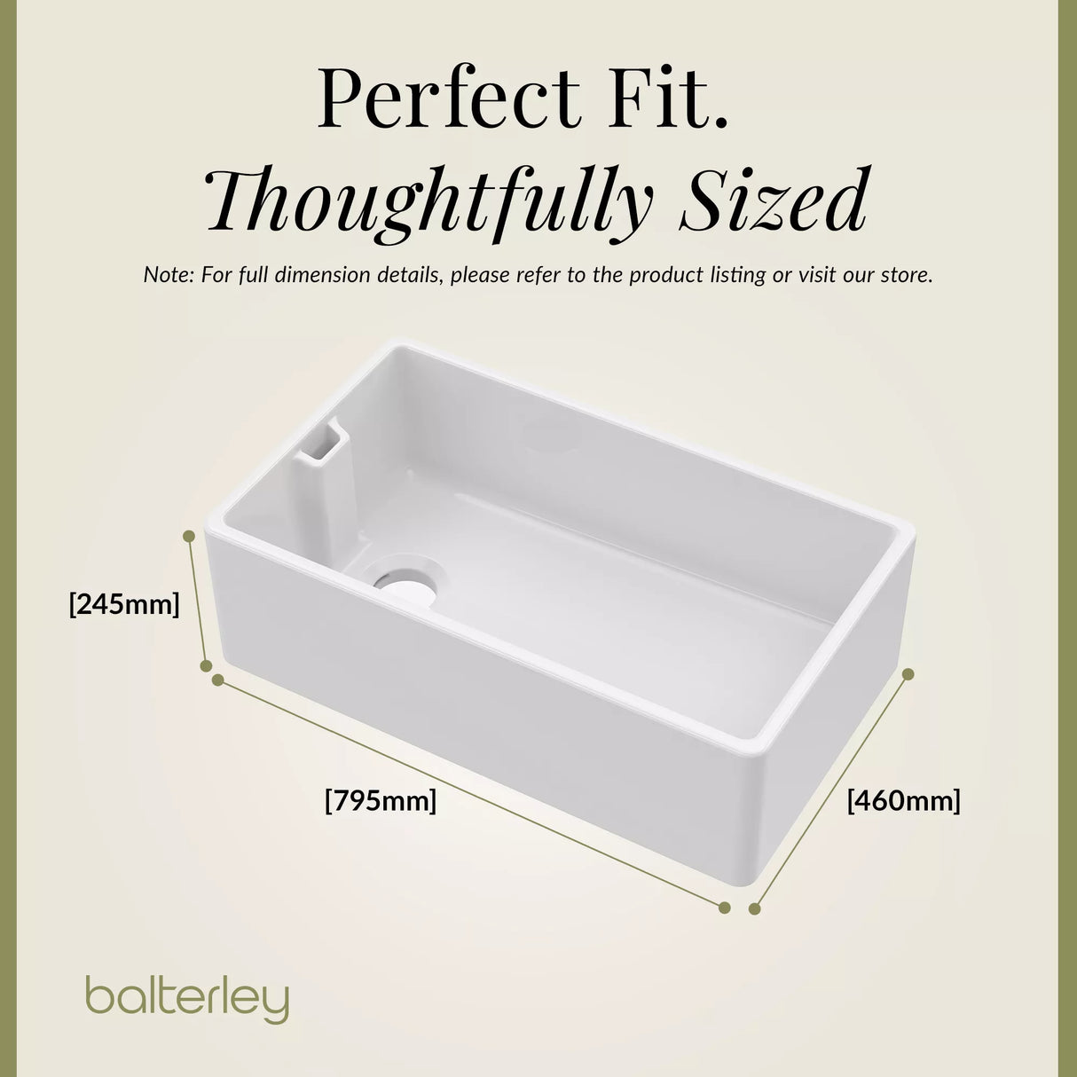 Fireclay Kitchen Bundle - Single Bowl Belfast Sink, Strainer Waste & Bridge Mixer Tap, 795mm - Chrome