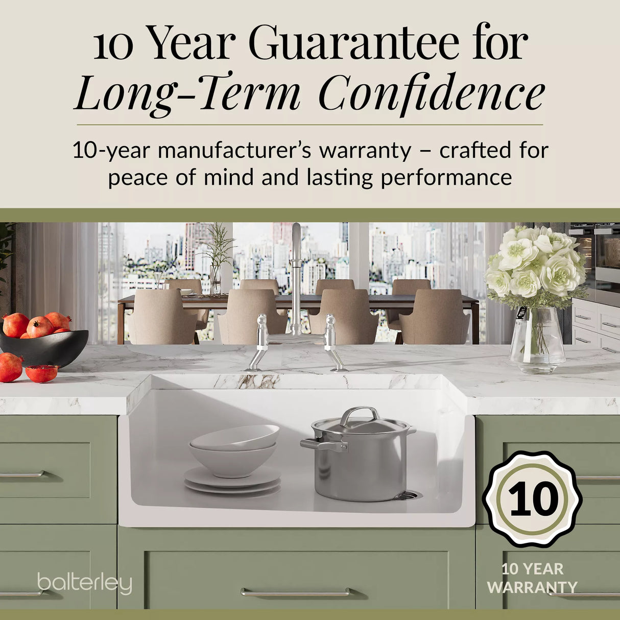 Fireclay Kitchen Bundle - Single Bowl Belfast Sink, Strainer Waste & Bridge Mixer Tap, 795mm - Chrome