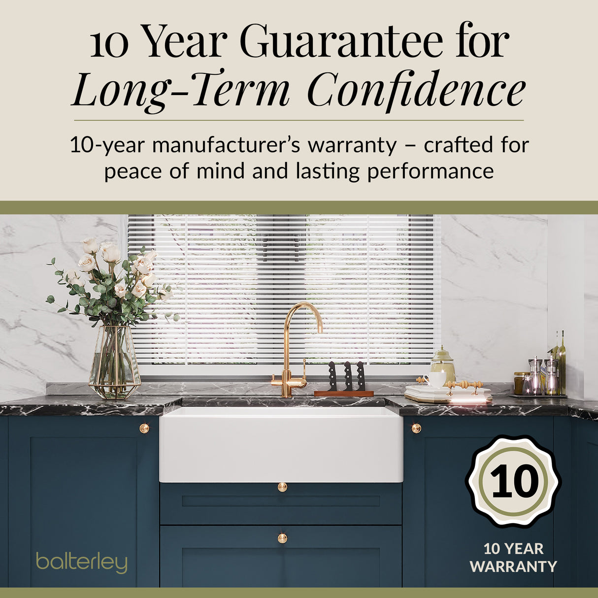 Single Bowl Fireclay Ceramic Belfast Kitchen Sink & Basket Strainer Waste