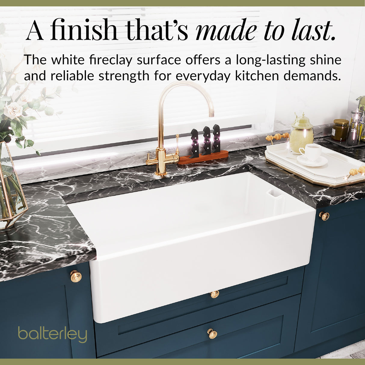 Single Bowl Fireclay Ceramic Belfast Kitchen Sink & Basket Strainer Waste