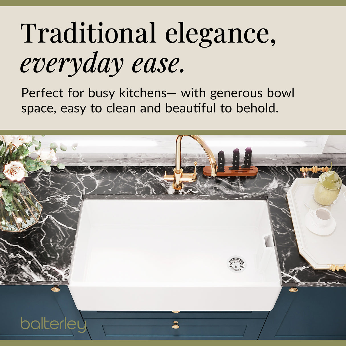 Single Bowl Fireclay Ceramic Belfast Kitchen Sink & Basket Strainer Waste