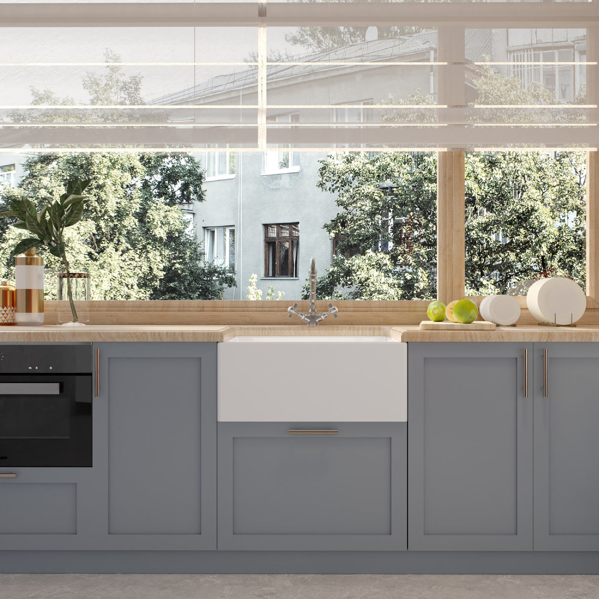 Single Bowl Fireclay Ceramic Belfast Kitchen Sink & French Classic Mono Sink Mixer Tap