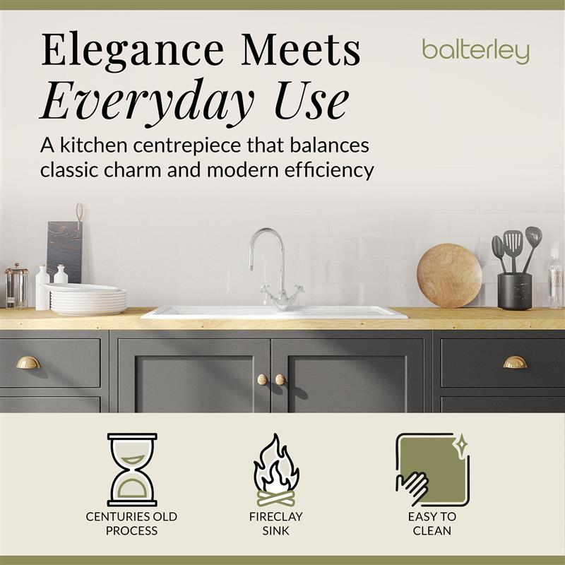 Single Bowl Fireclay Inset Kitchen Sink & Drainer, Mixer Tap & Wastes, 1010mm
