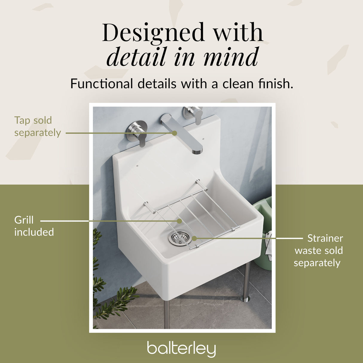 Single Bowl Fireclay Ceramic Cleaner Sink w.Grid - Multiple Sizes and Accessories