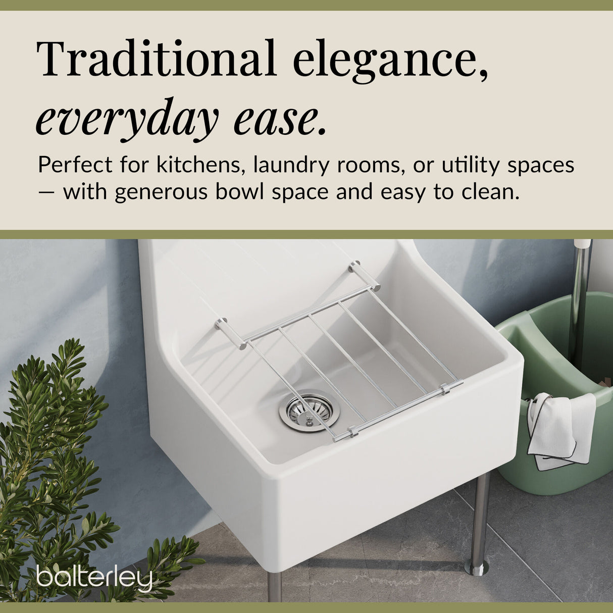 Single Bowl Fireclay Ceramic Cleaner Sink w.Grid - Multiple Sizes and Accessories