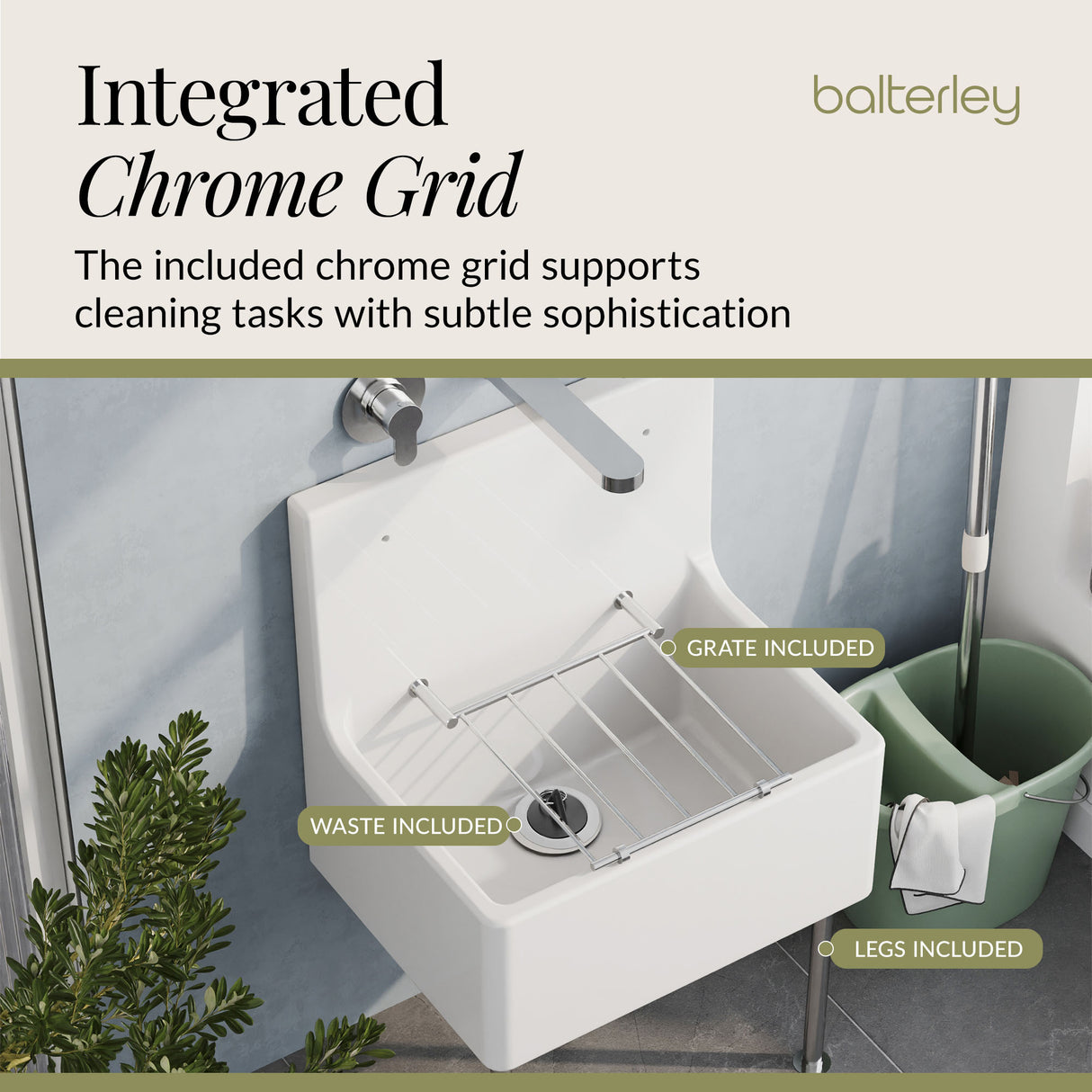 Single Bowl Fireclay Ceramic Cleaner Sink w.Grid - Multiple Sizes and Accessories