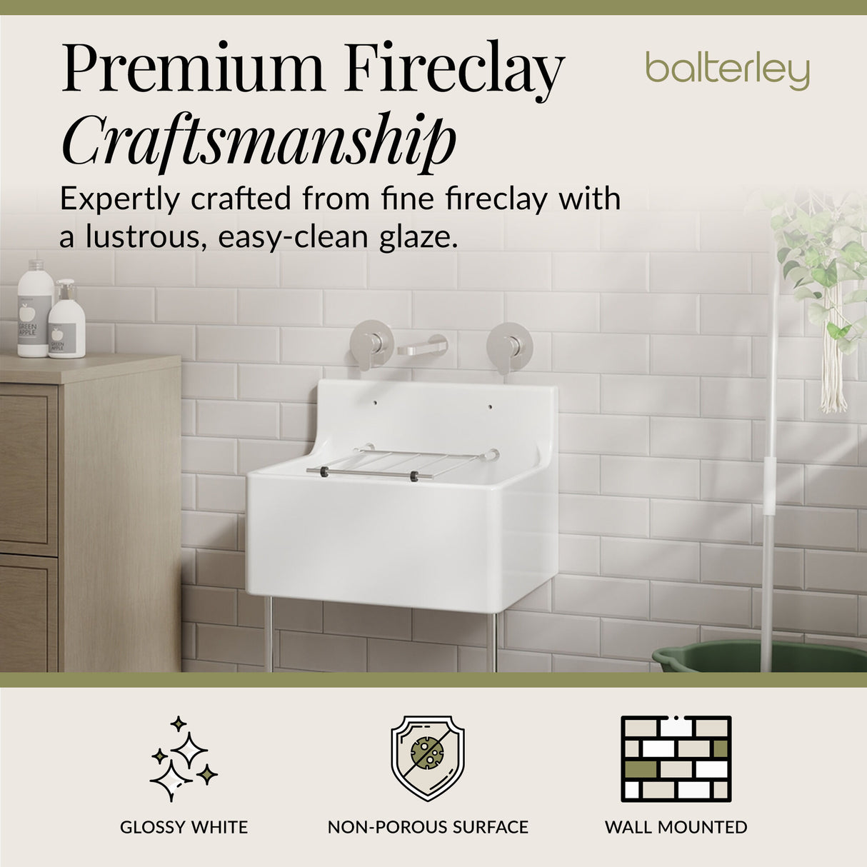 Single Bowl Fireclay Ceramic Cleaner Sink w.Grid - Multiple Sizes and Accessories