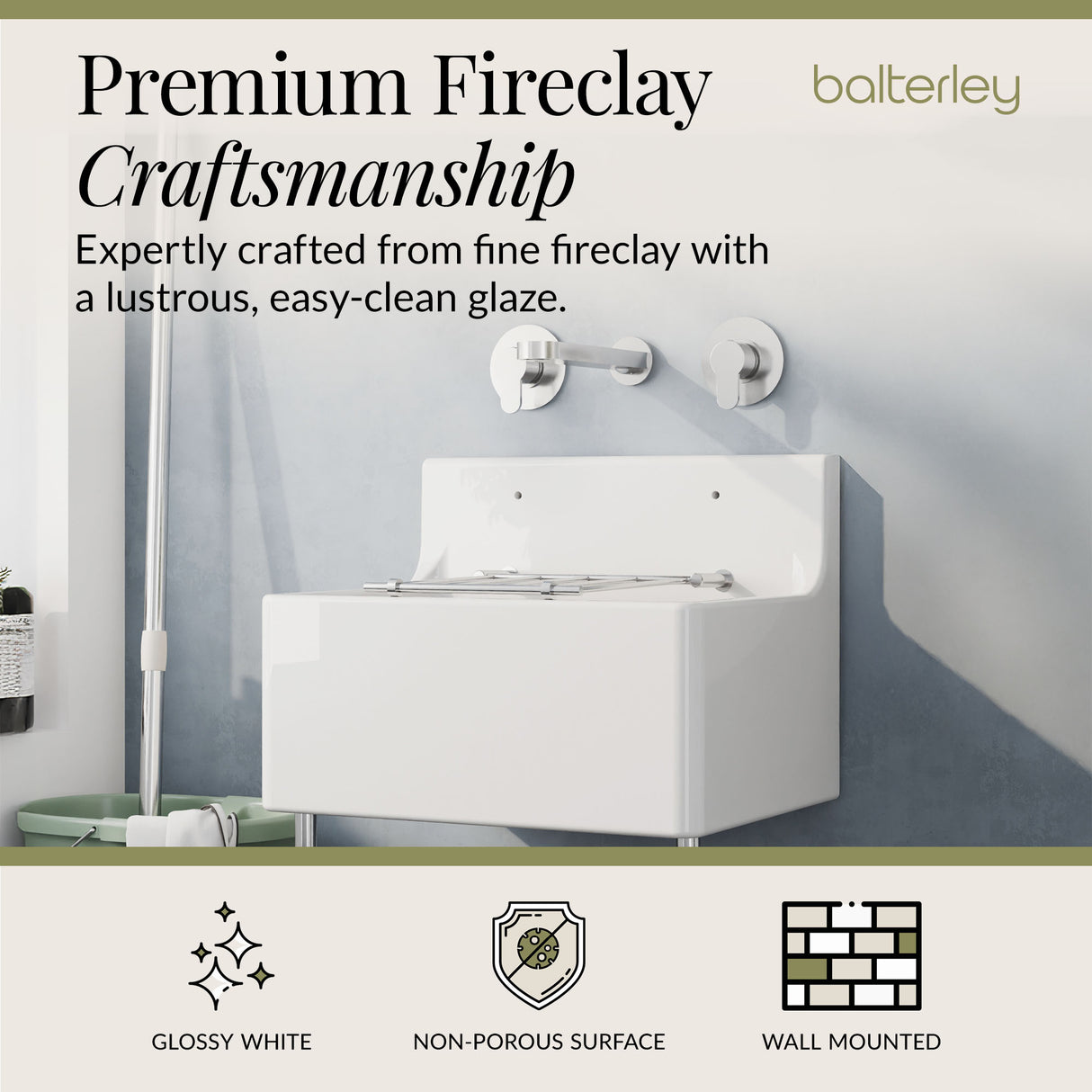 Single Bowl Fireclay Ceramic Cleaner Sink w.Grid - Multiple Sizes and Accessories