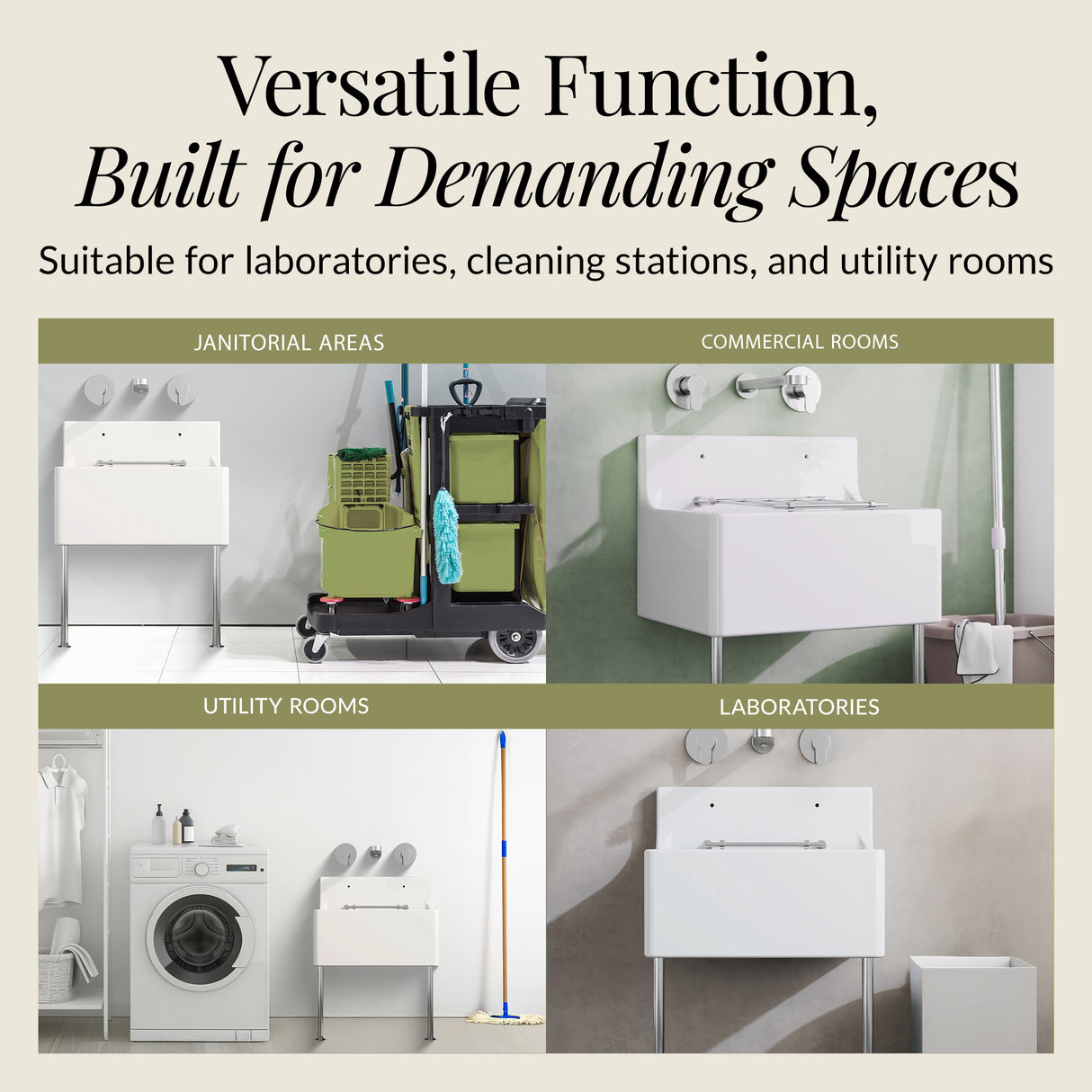 Single Bowl Fireclay Ceramic Cleaner Sink w.Grid - Multiple Sizes and Accessories