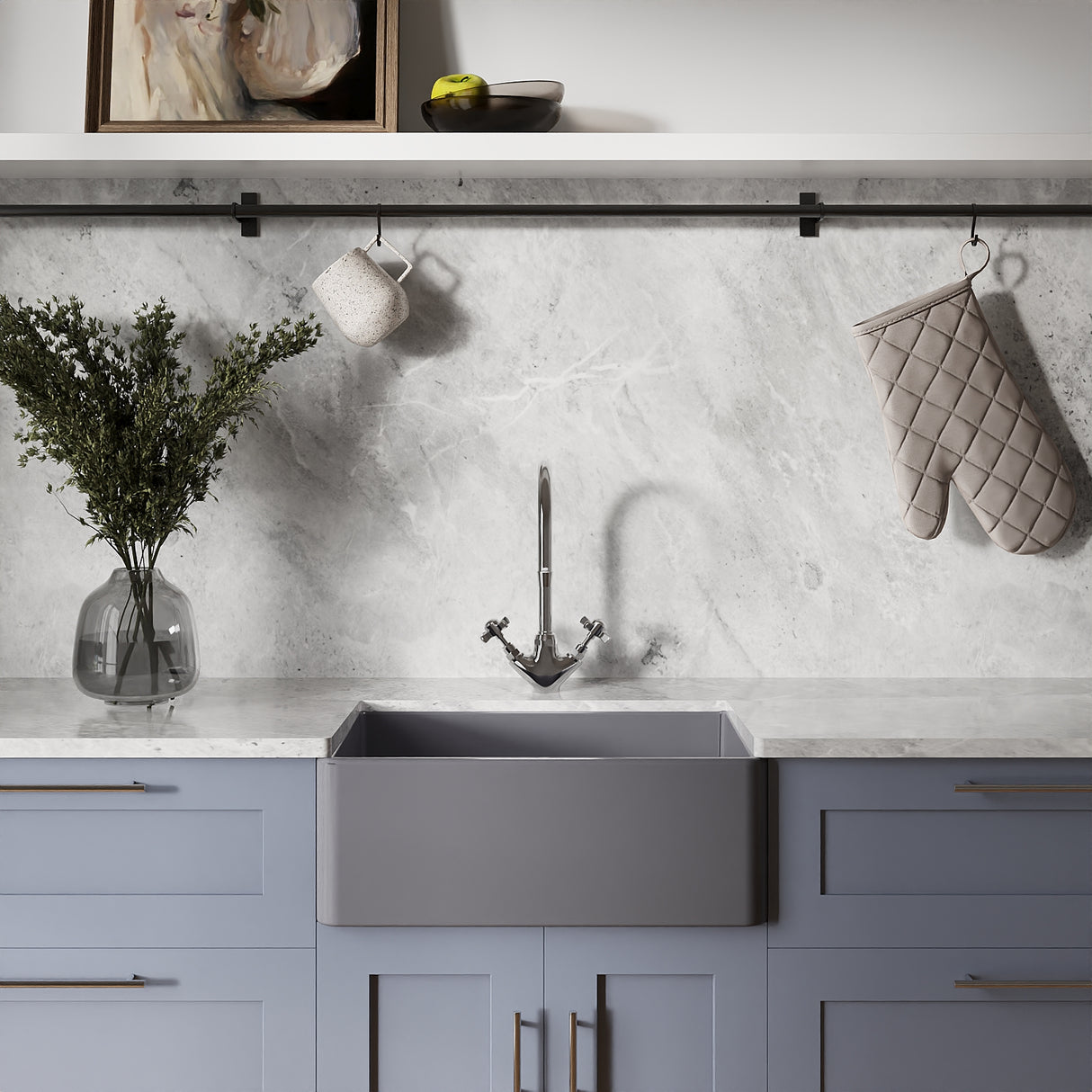 Single Bowl Butler Fireclay Kitchen Sink - 595mm - Multiple Colours