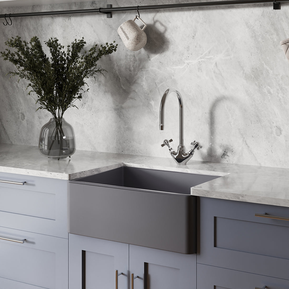 Single Bowl Butler Fireclay Kitchen Sink - 595mm - Multiple Colours