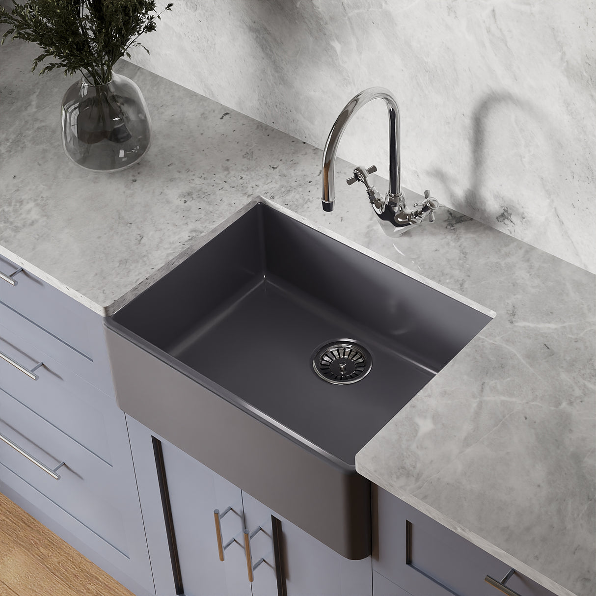 Single Bowl Butler Fireclay Kitchen Sink - 595mm - Multiple Colours