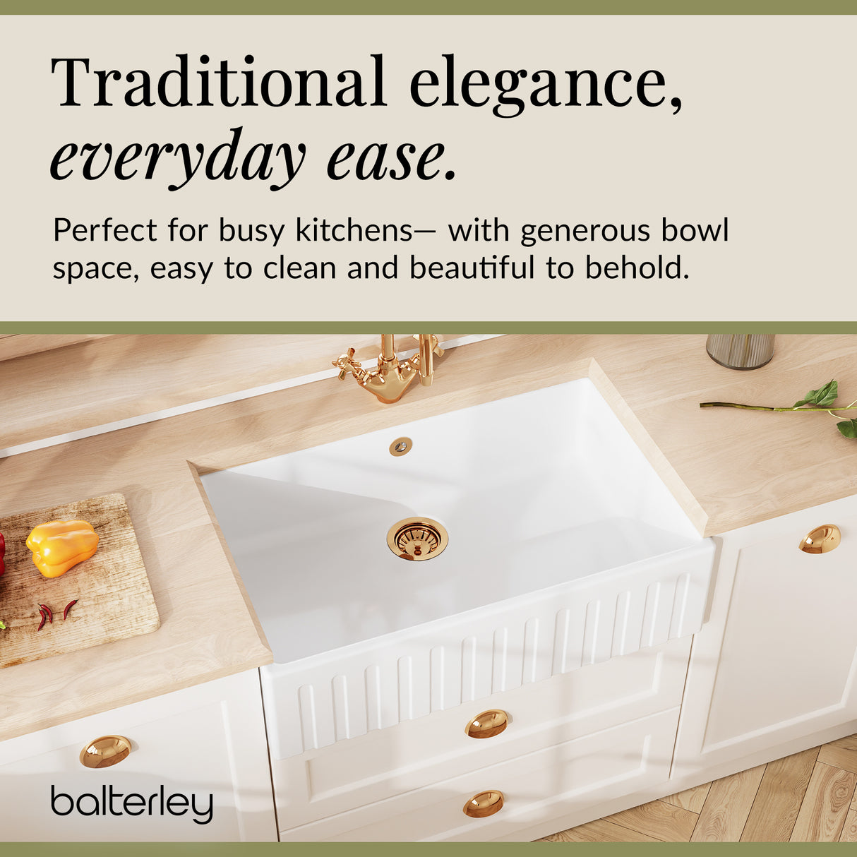 Fireclay Kitchen Single Bowl Fluted Butler Sink - Multiple Sizes Available