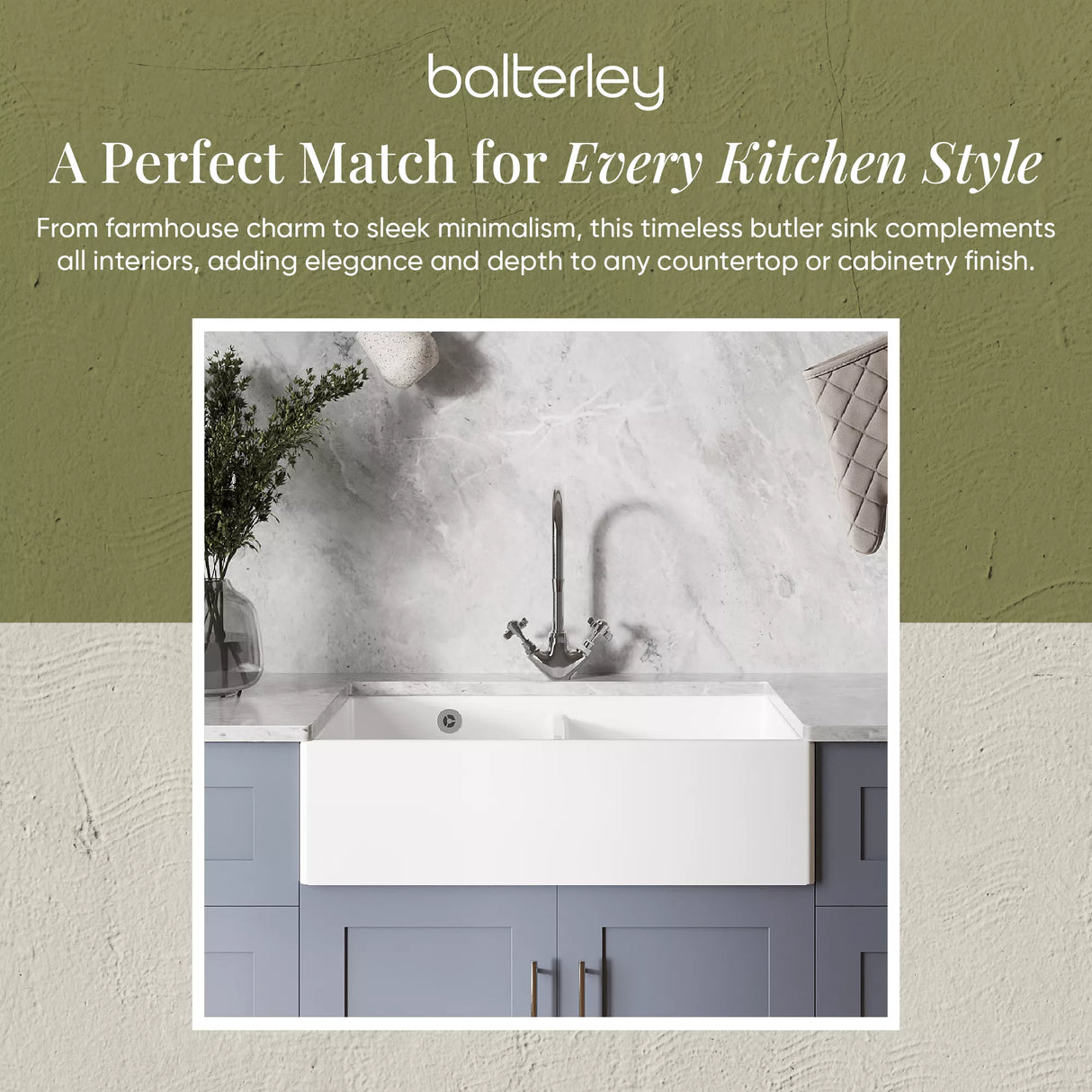 Double Bowl Fireclay Butler Kitchen Sink with Stepped Weir and Overflow - 795mm