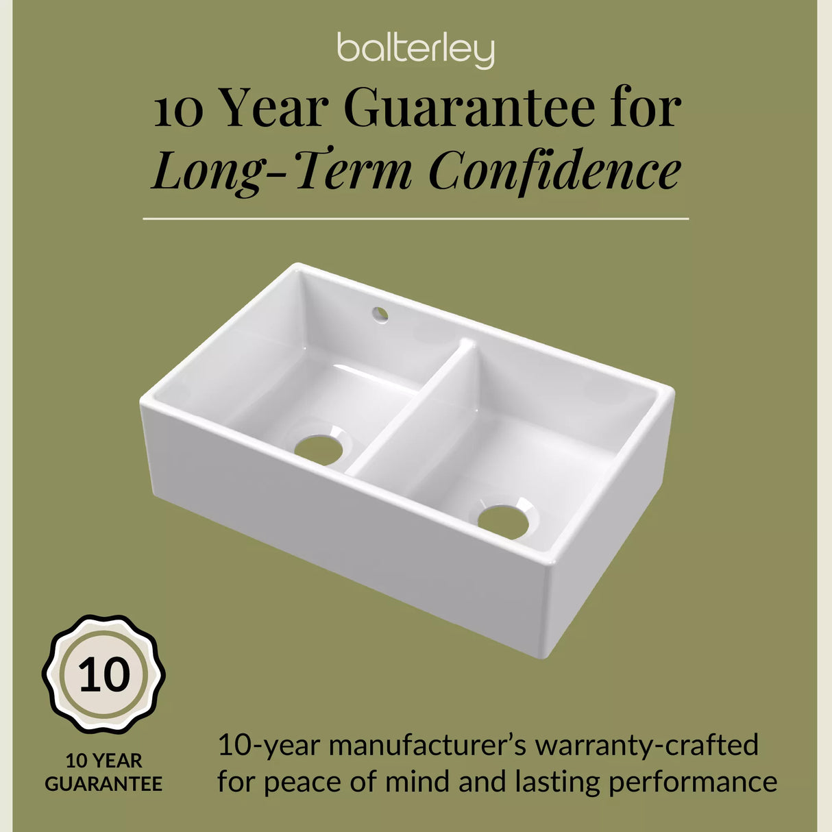 Double Bowl Fireclay Butler Kitchen Sink with Stepped Weir and Overflow - 795mm