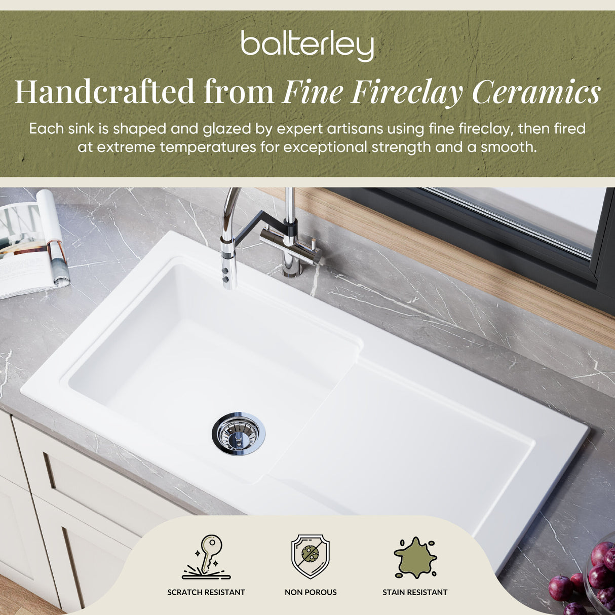 101cm Inset Counter Top Fireclay Ceramic Kitchen Sink - Multiple Options Available