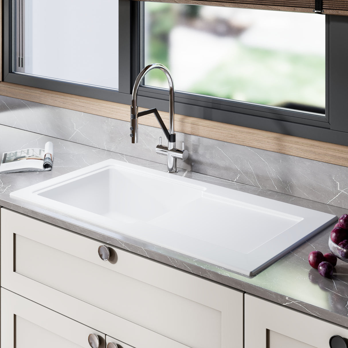 101cm Inset Counter Top Fireclay Ceramic Kitchen Sink - Multiple Options Available
