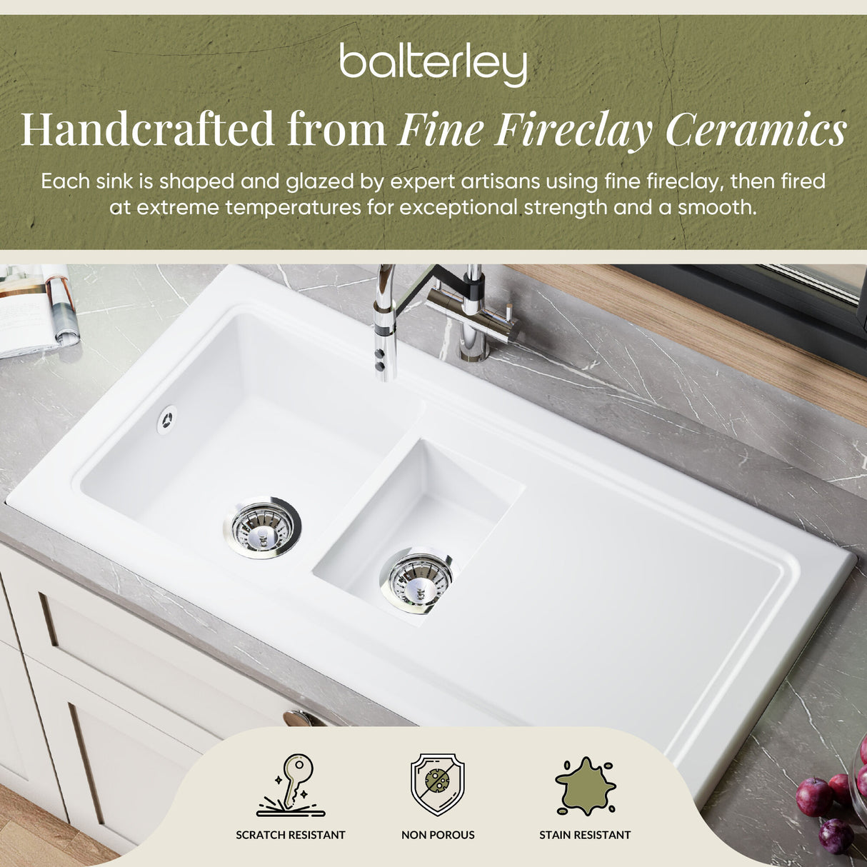 101cm Inset Counter Top Fireclay Ceramic Kitchen Sink - Multiple Options Available