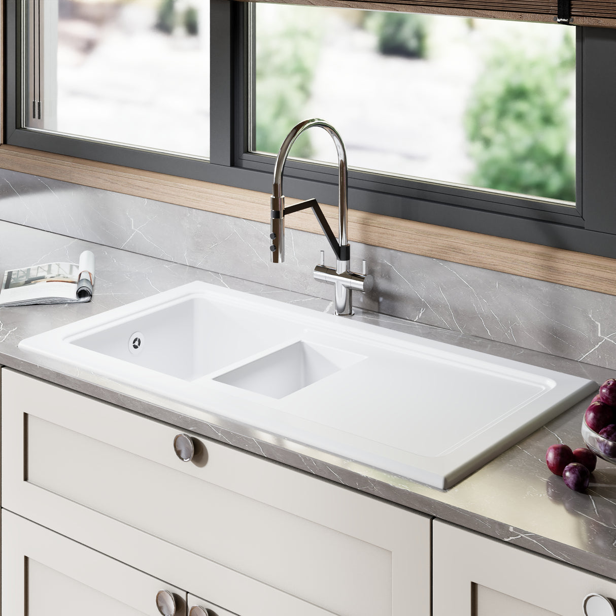 101cm Inset Counter Top Fireclay Ceramic Kitchen Sink - Multiple Options Available