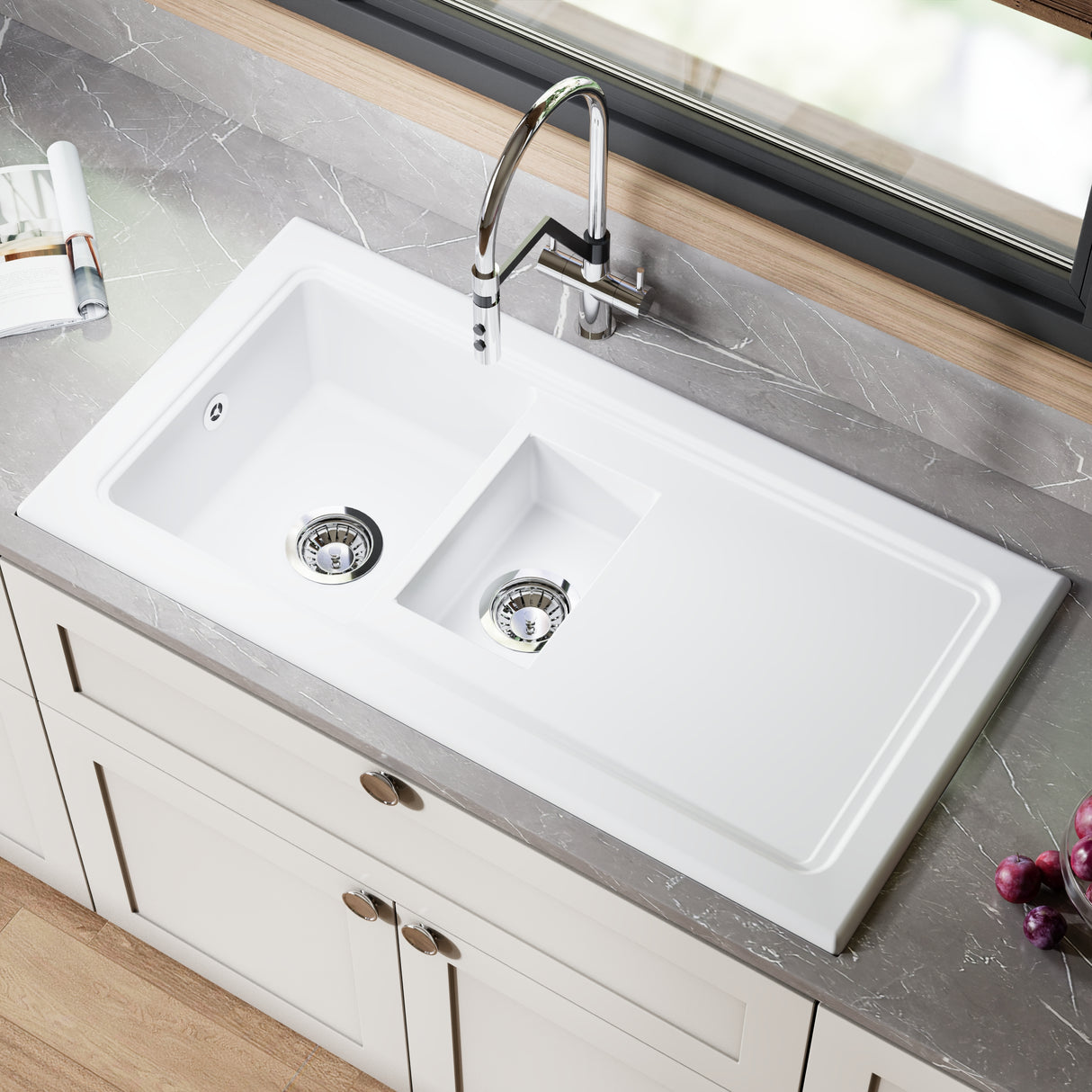 101cm Inset Counter Top Fireclay Ceramic Kitchen Sink - Multiple Options Available
