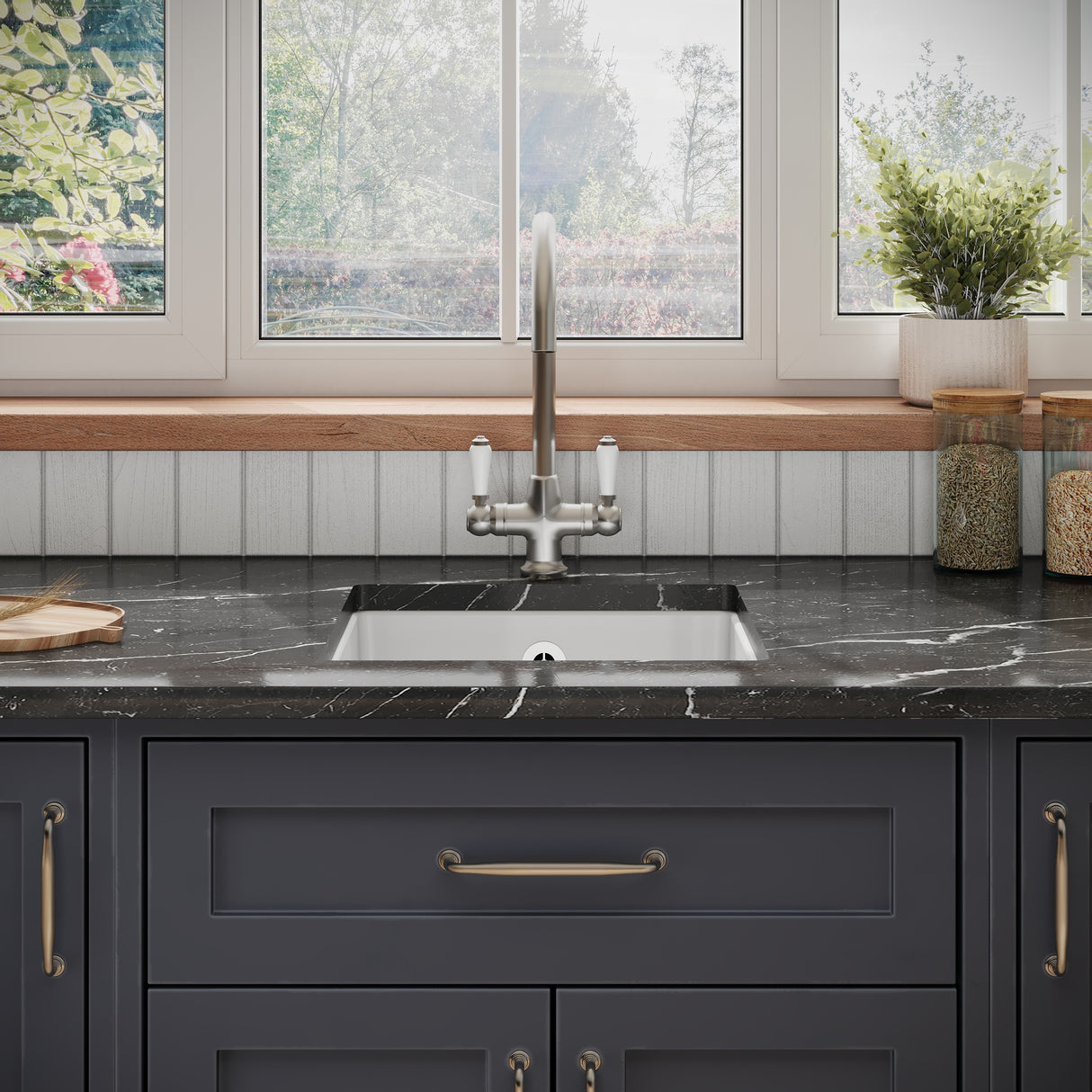 Fireclay Single Bowl Undermount Kitchen Sink with Overflow - 457mm - Multiple Colours