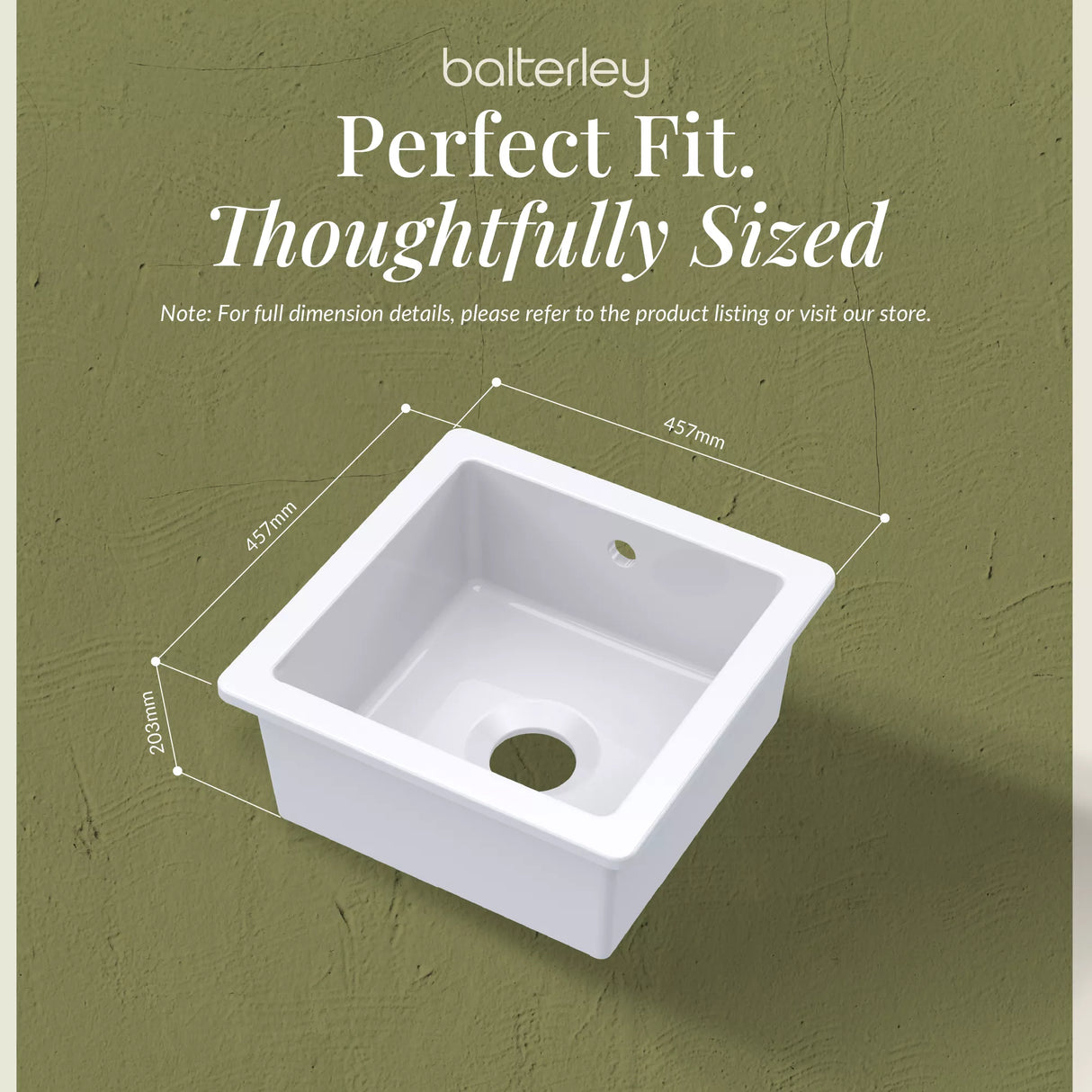 Fireclay Single Bowl Square Undermount Kitchen Sink with Overflow - 457mm - Multiple Colours