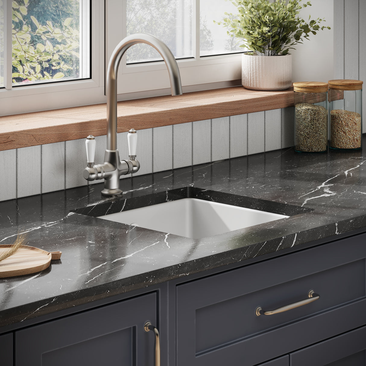 Fireclay Single Bowl Undermount Kitchen Sink with Overflow - 457mm - Multiple Colours