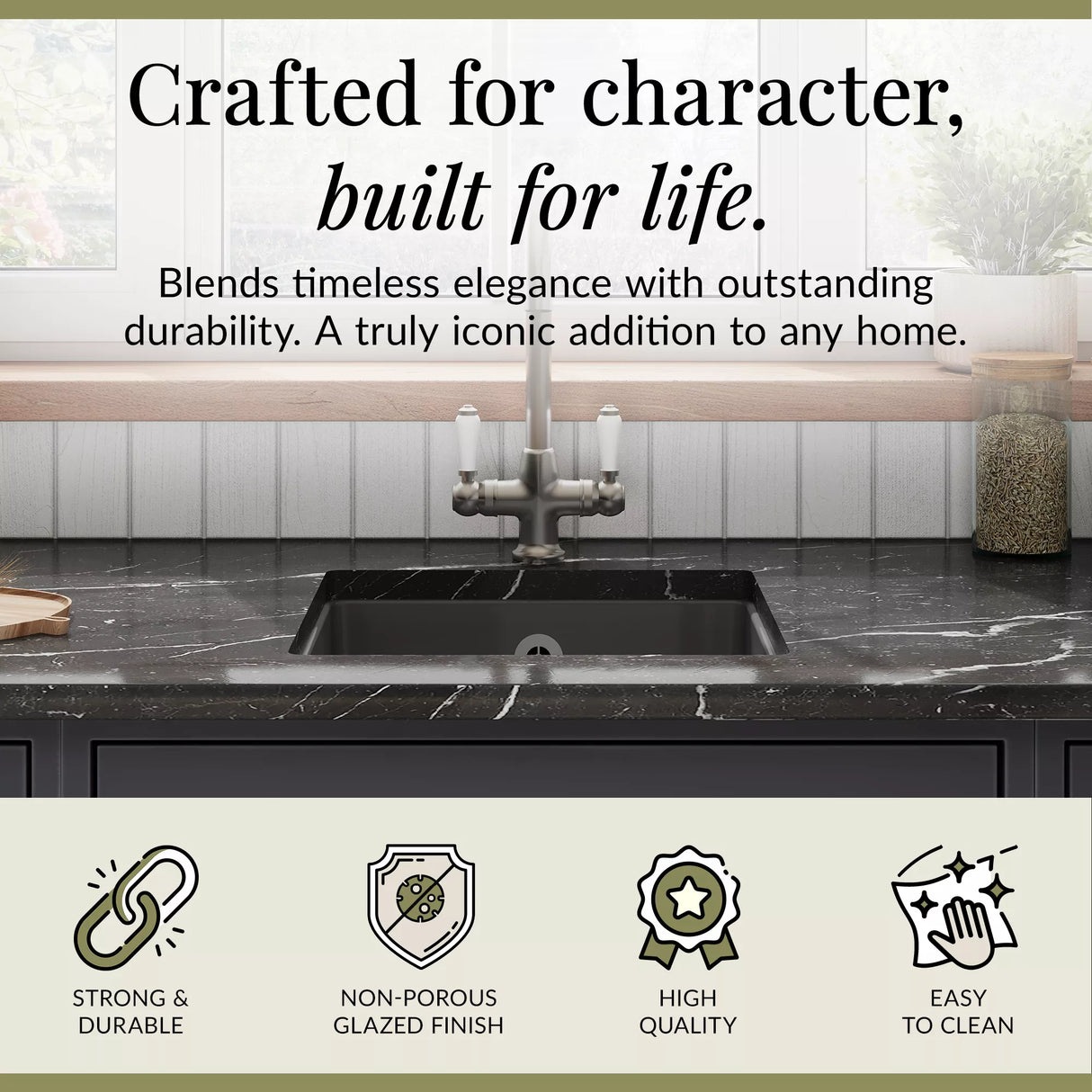 Fireclay Single Bowl Square Undermount Kitchen Sink with Overflow - 457mm - Multiple Colours