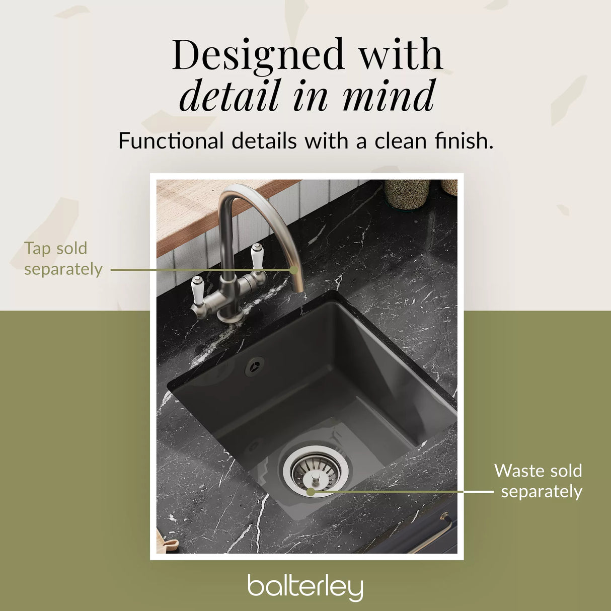 Fireclay Single Bowl Square Undermount Kitchen Sink with Overflow - 457mm - Multiple Colours