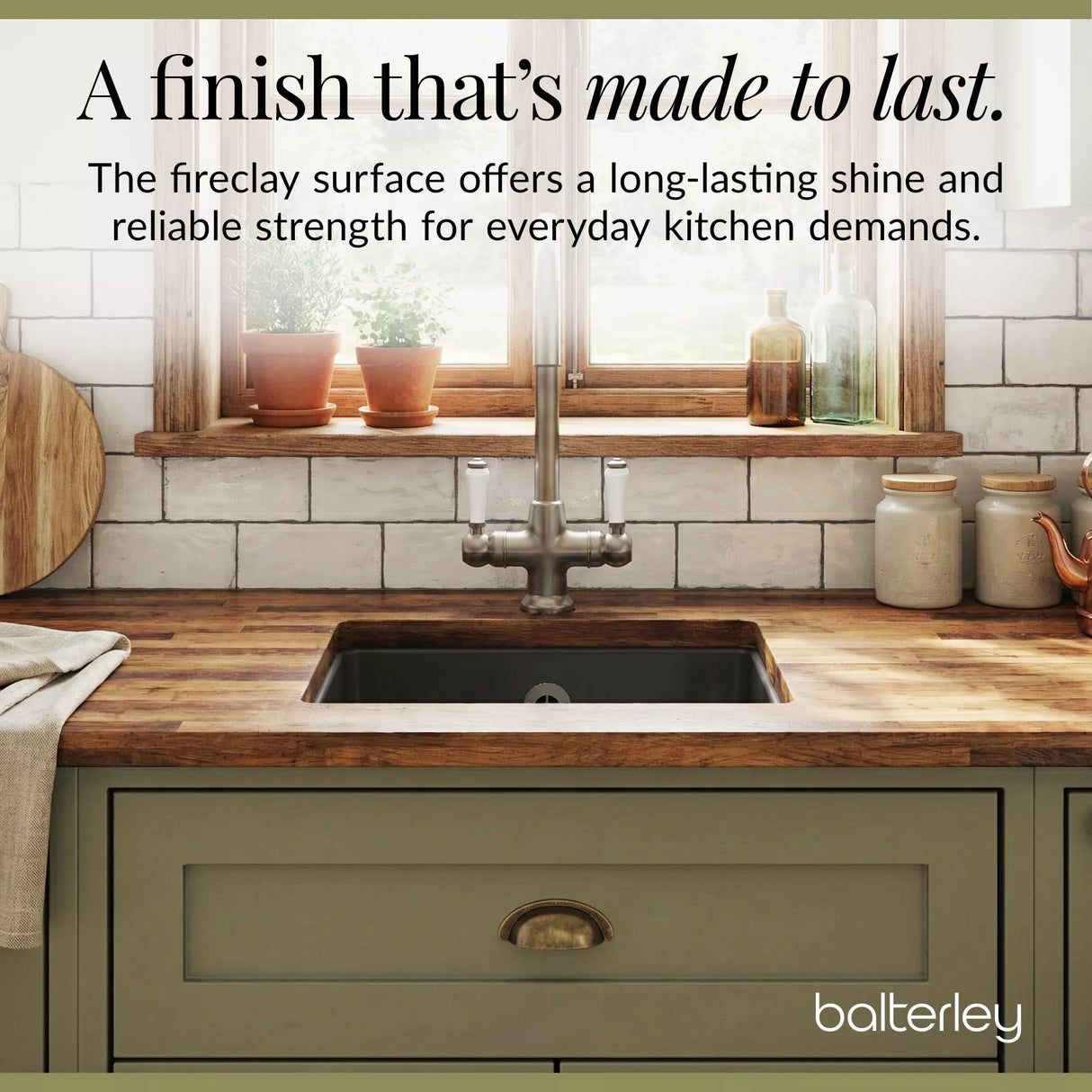 Fireclay Single Bowl Square Undermount Kitchen Sink with Overflow - 457mm - Multiple Colours