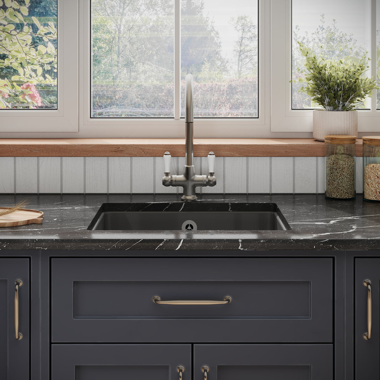 Single Bowl Fireclay Ceramic Square Undermount Kitchen Sink with Overflow - Multiple Finishes