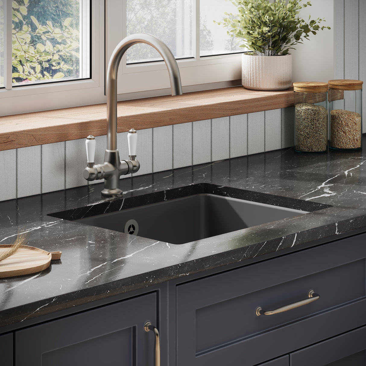 Single Bowl Fireclay Ceramic Square Undermount Kitchen Sink with Overflow - Multiple Finishes